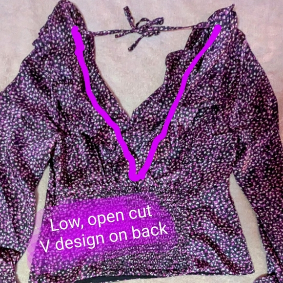 Reitmans XSmall BNWT, V-neck purple black pattern, pouf sleeve blouse - Picture 14 of 16